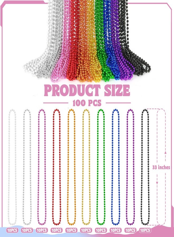 Huskein 100 PCS Mardi Gras Beads, 33" Assorted Colors Carnival Beads Bulk, 10 Kinds Colors Beaded Stuff Set, Parade Throw Accessories Set, Round Costume Necklaces for Festive Party Supplies - Image 2